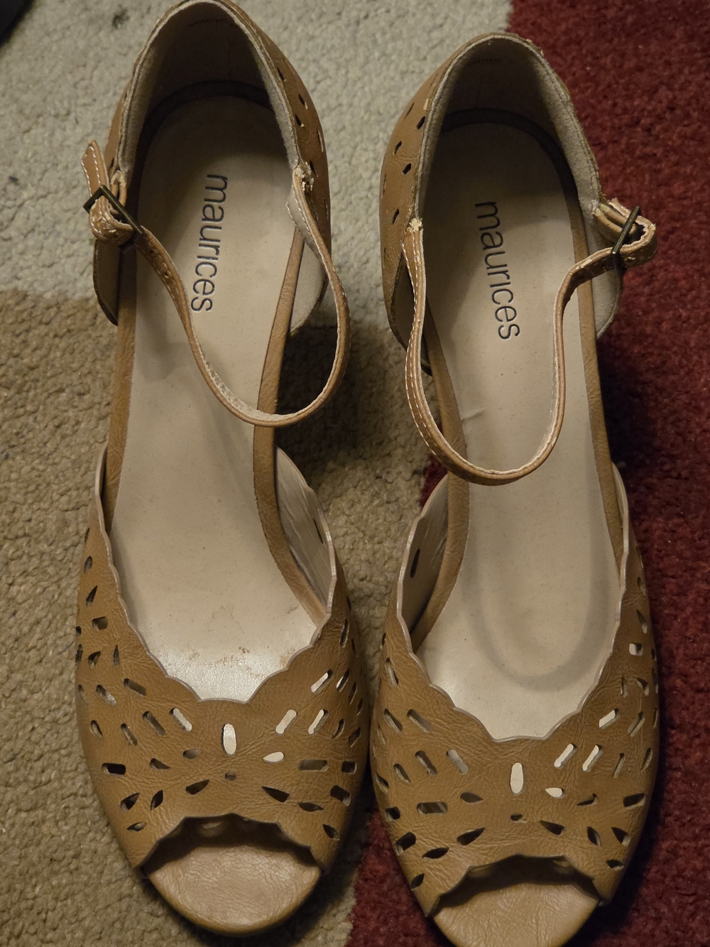 Maurices Tan Laser-Cut Peep-Toe Ankle Strap Sandals